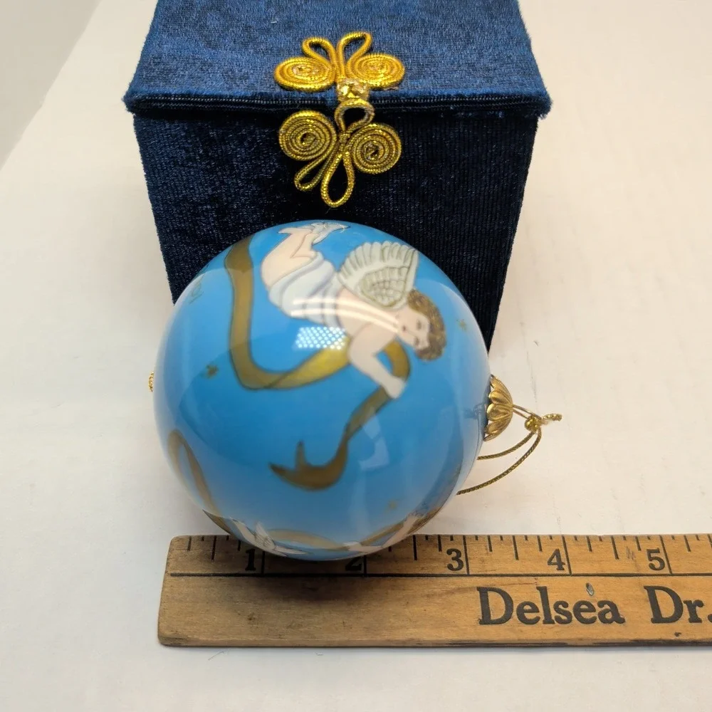 Pier 1 Li Bien 2001 Joyeux Noel Angel Christmas Ornament Hand Painted Glass